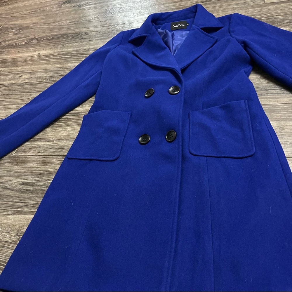Wool Blend Chou Yatou Double Breasted Tailored Coat (Royal Blue) Size M - Picture 6 of 8